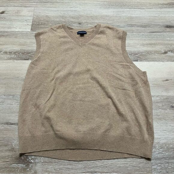 Land's End Wool Cashmere Blend V-Neck Sweater Vest Men's XL Brown - Picture 1 of 6